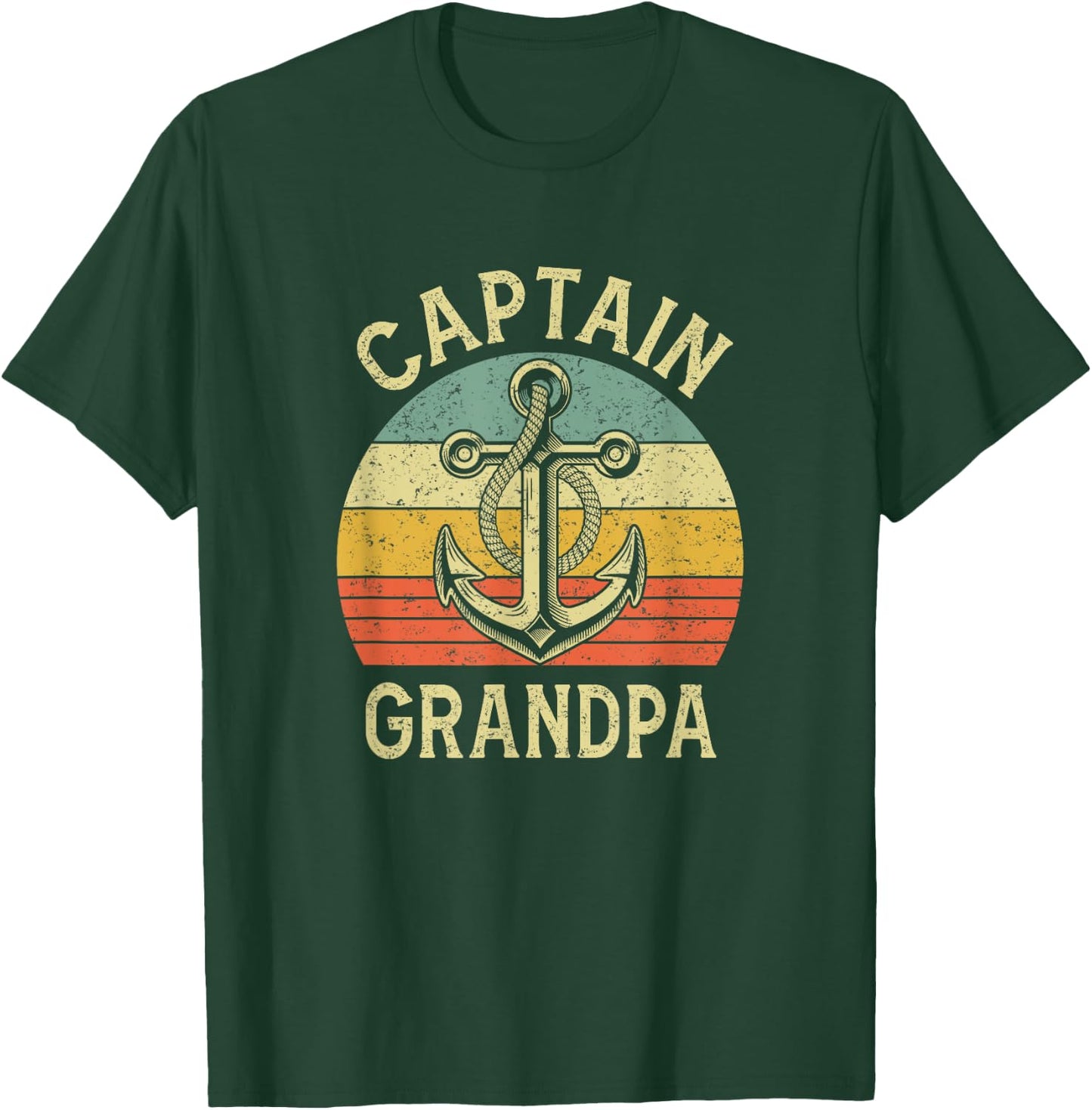 Vintage Captain Grandpa Boat Pontoon Fishing Sailor Anchor T-Shirt - T-Shirt | Forest
