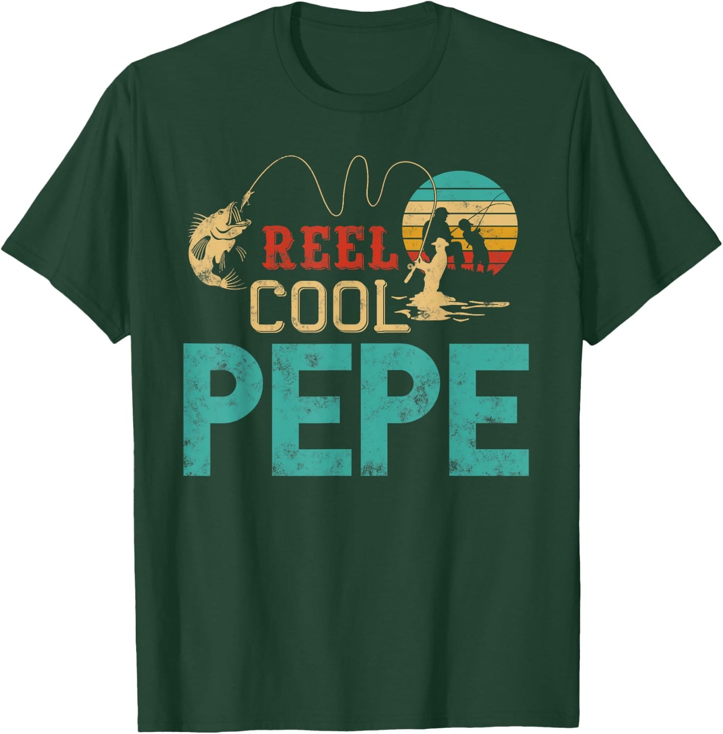 Reel Cool Pepe vintage funny fishing rod Gift Pepe T-Shirt - T-Shirt | Forest