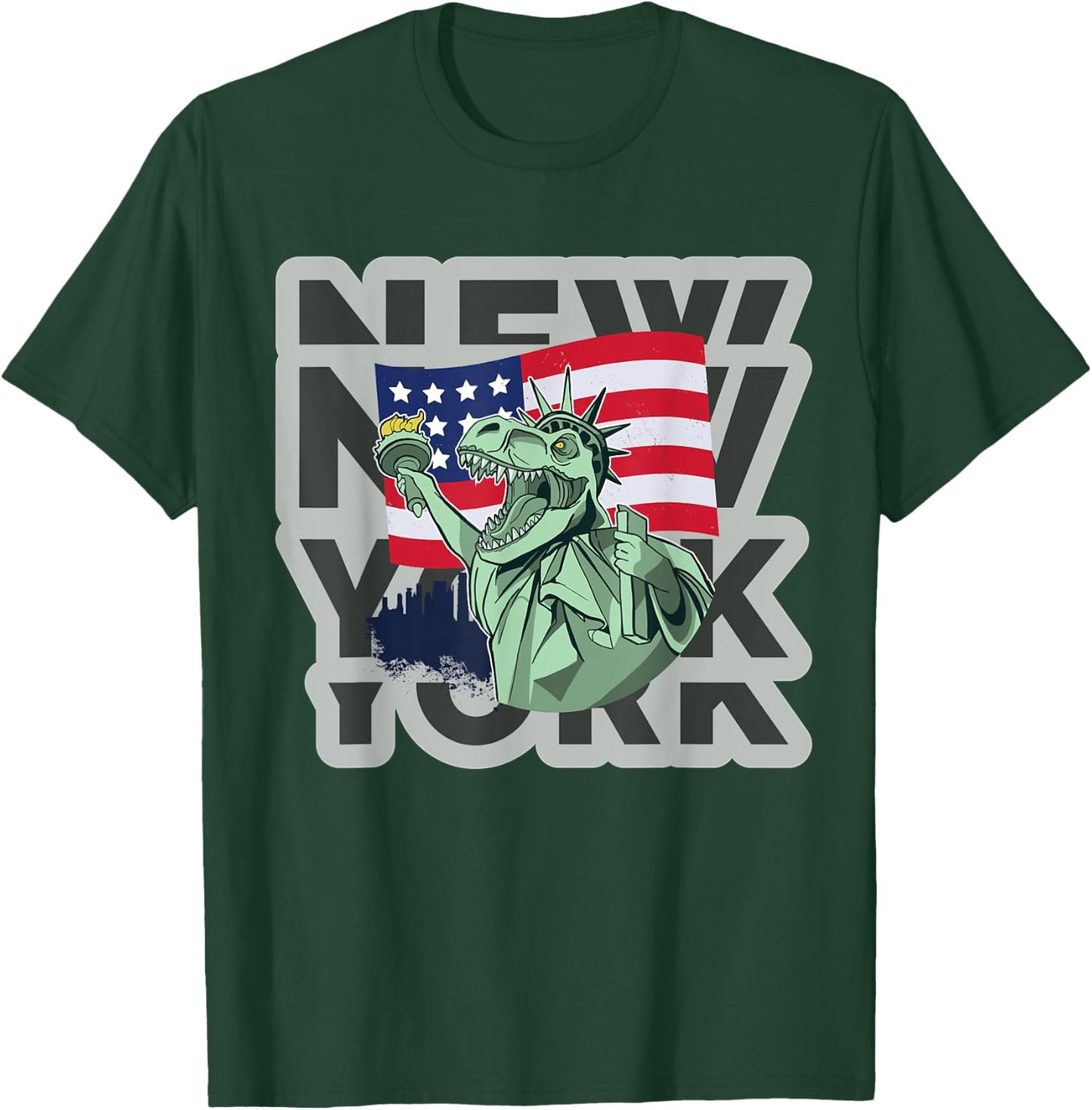 NYC New York City Skylines statue of liberty Growl Dinosaur T-Shirt - T-Shirt | Forest