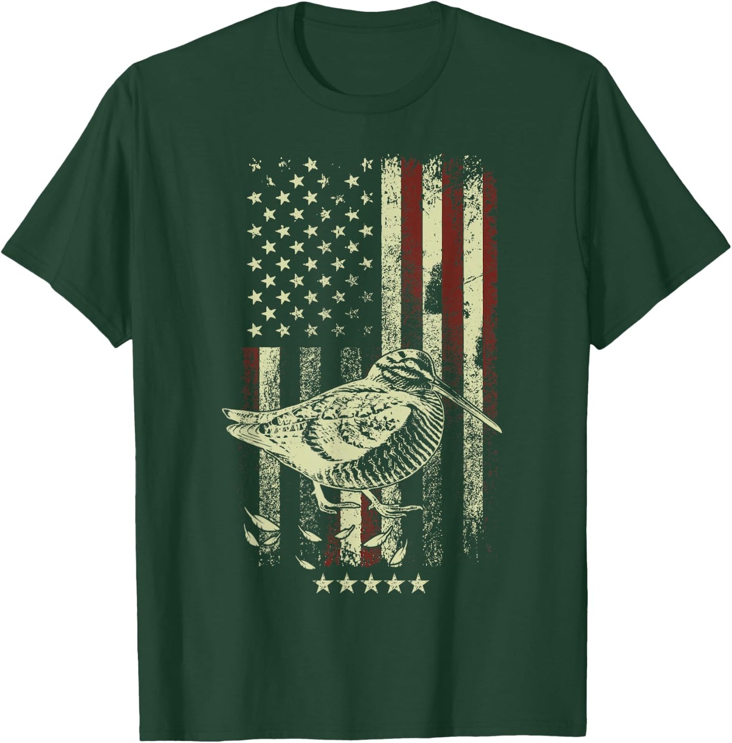 USA American Flag Hunters - Hunting Woodcock Bird T-Shirt - T-Shirt | Forest