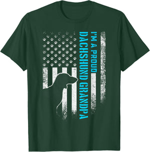 Vintage USA Flag I'm A Proud Dachshund Dog Grandpa Wiener T-Shirt - T-Shirt | Forest
