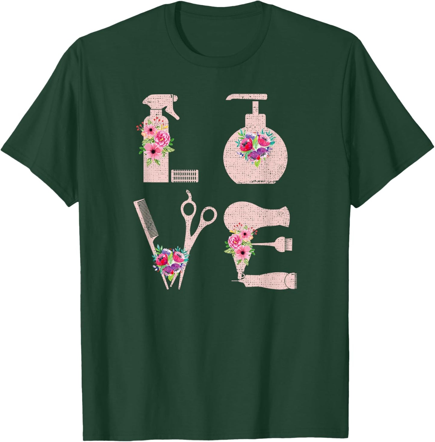 Hairdressing Love Super Cute Cosmetology Floral Arts Barber T-Shirt - T-Shirt | Forest