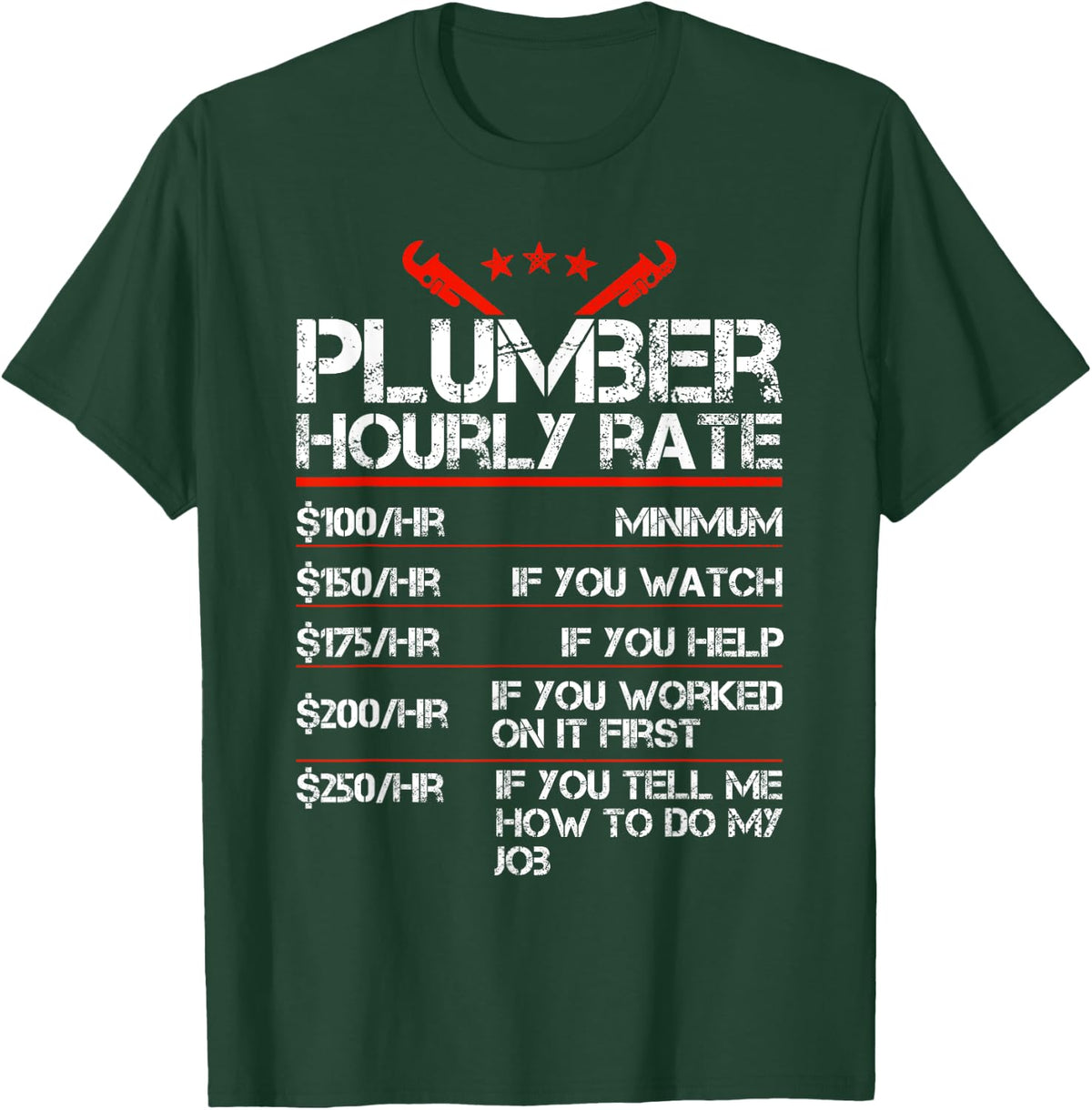 Funny Plumber Gifts Plumber Hourly Labor Rates Plumber Men T-Shirt - T-Shirt | Forest