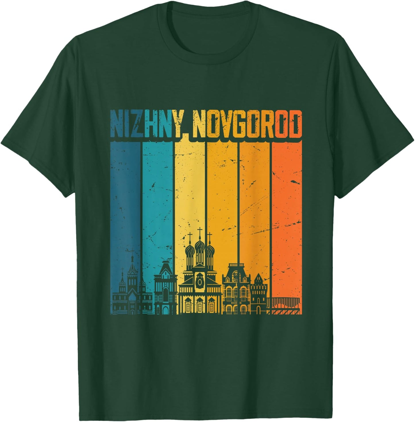 Nizhny Novgorod Russia Retro Vintage Sunset Skyline T-Shirt - T-Shirt | Forest