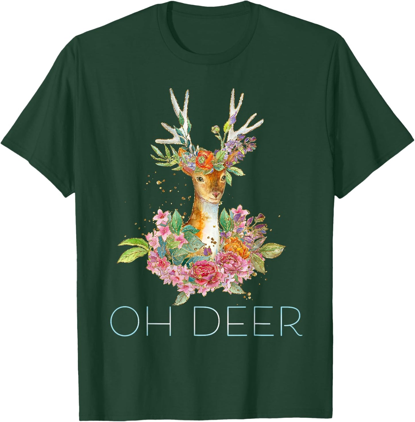 OH Deer - Cute Colorful Boho Floral Deer T-Shirt - T-Shirt | Forest