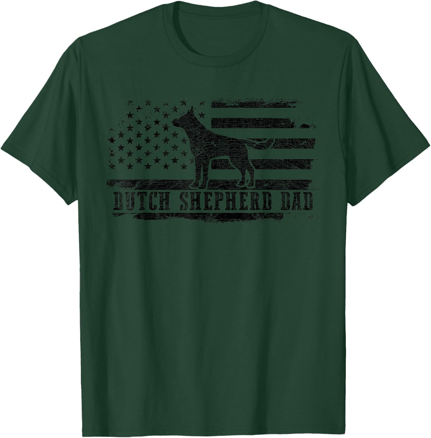 Dutch Shepherd Dad Distressed American Flag Patriotic Dog T-Shirt - T-Shirt | Forest
