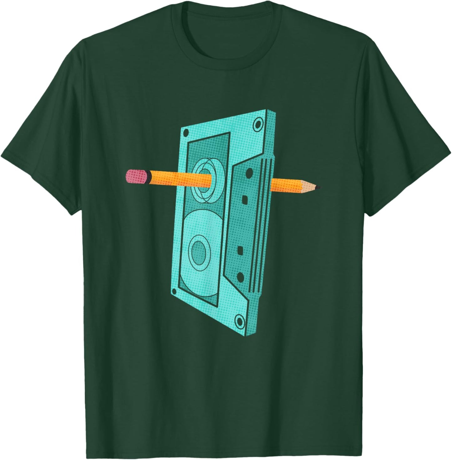 Vintage Rewind Funny 80s 90s Cassette Pencil Gift Men Women T-Shirt - T-Shirt | Forest