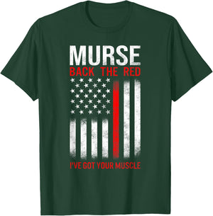 Murse American Flag Back The Red Line Firefighter RN Gifts Women Kids Men T-Shirt - T-Shirt | Forest