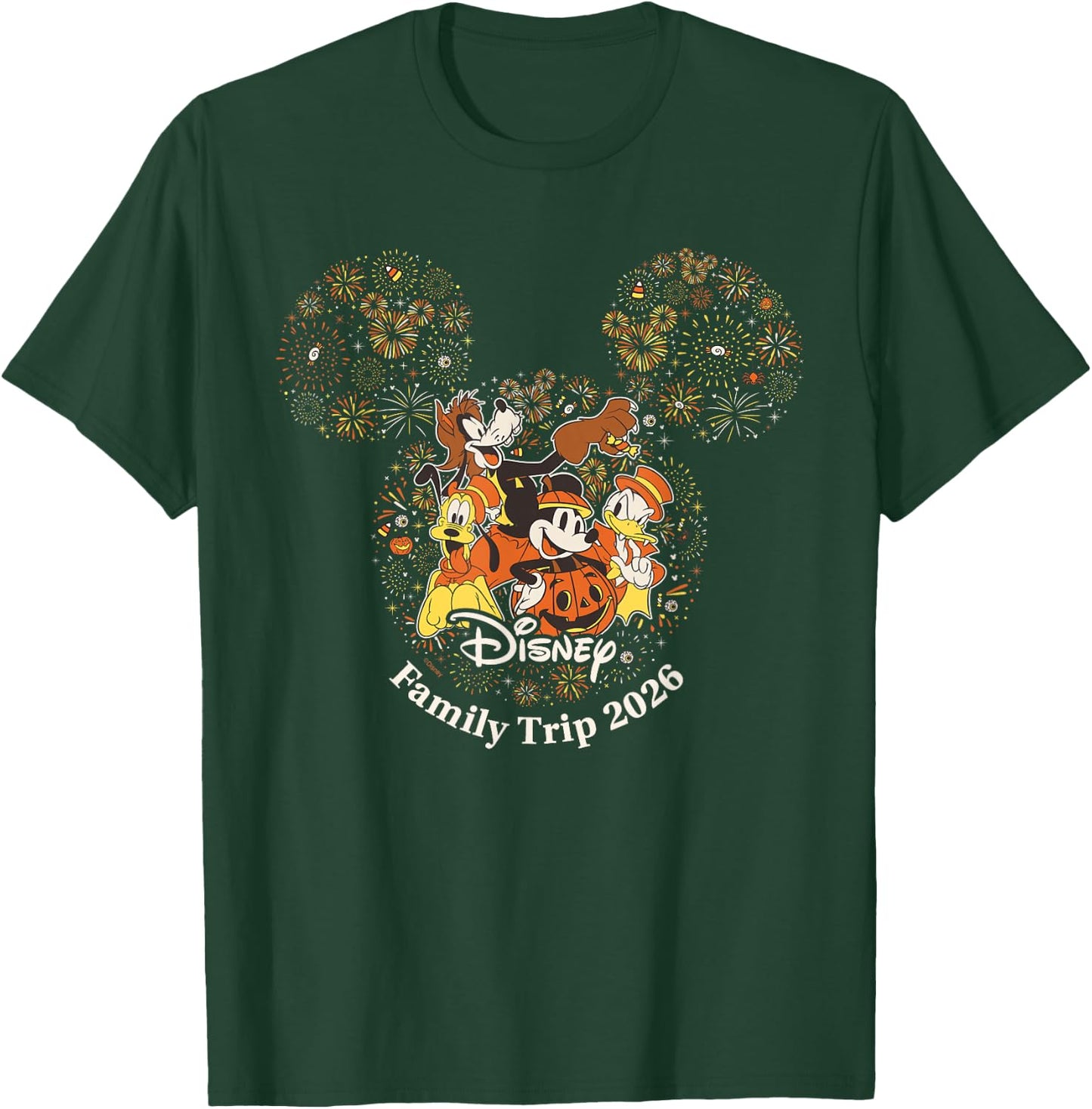 Disney Halloween Family Trip 2026 Mickey & Friends Fireworks T-Shirt - T-Shirt | Forest