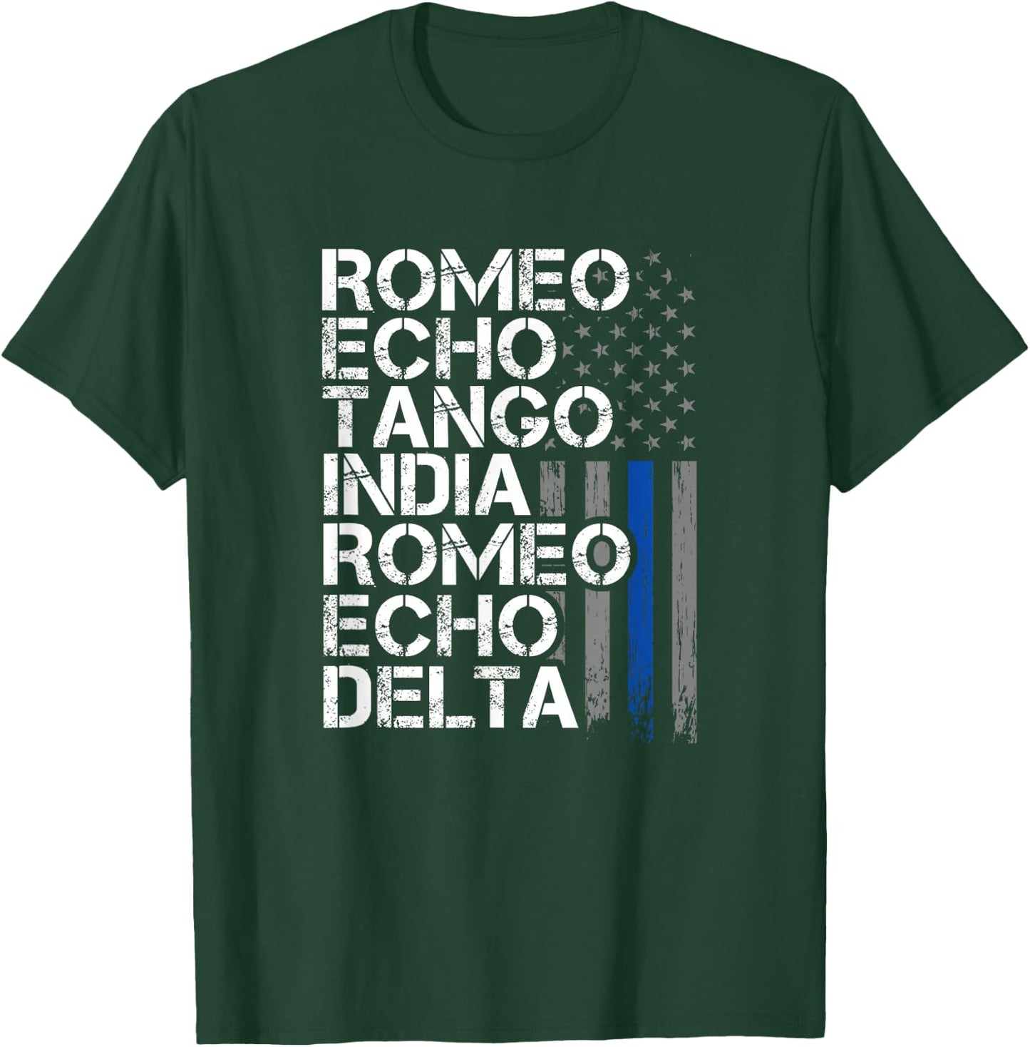 Retired - Thin Blue Line, Phonetic Code, Police Retirement T-Shirt - T-Shirt | Forest