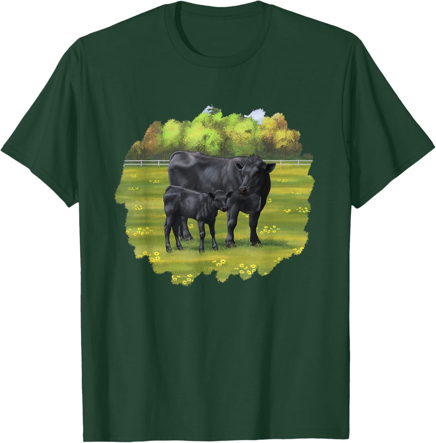 Black Angus Cow & Cute Calf Farm Animals T-Shirt - T-Shirt | Forest