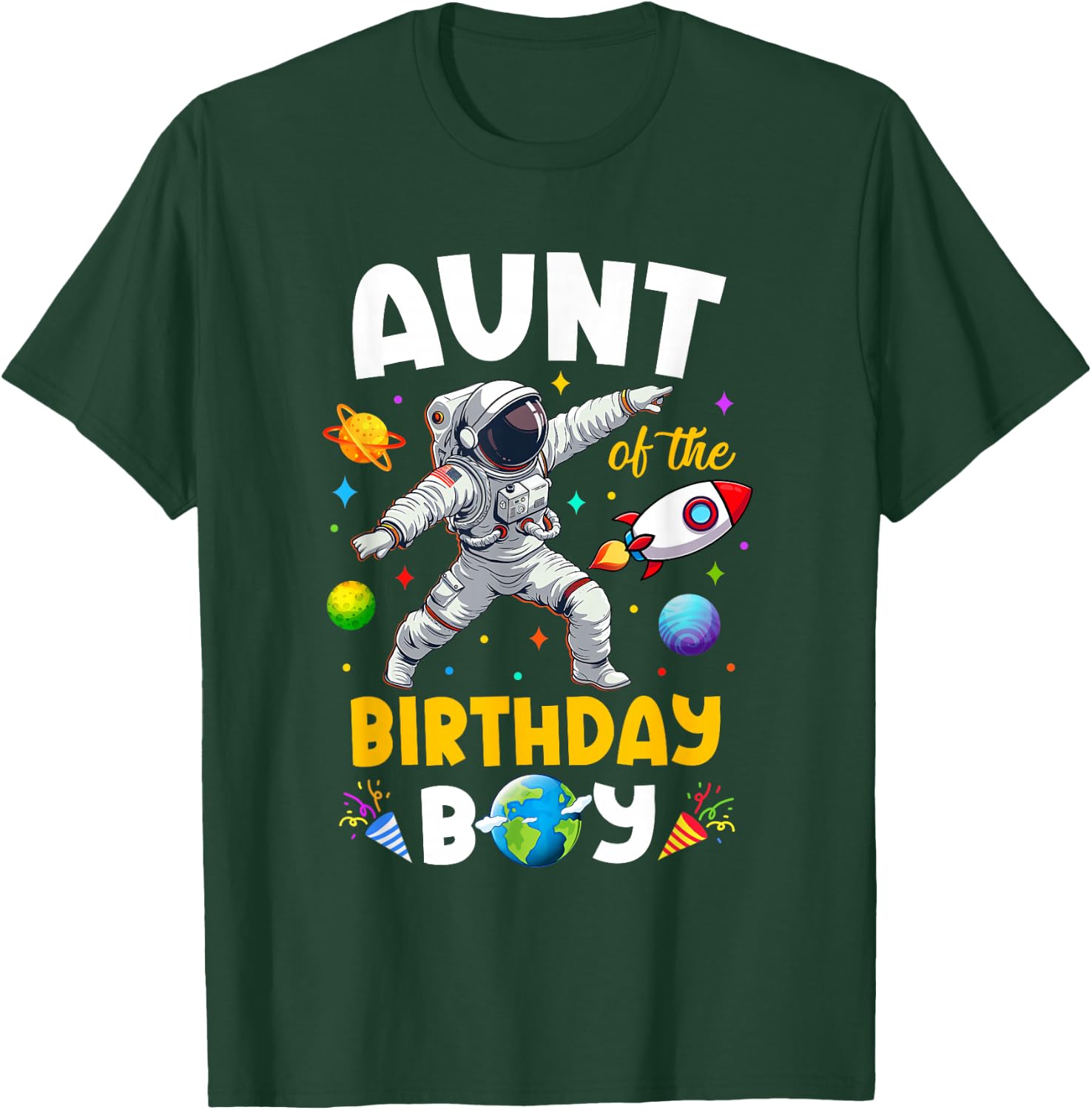 Aunt Of The Birthday Boy Astronaut Outer Space Birthday T-Shirt - T-Shirt | Forest
