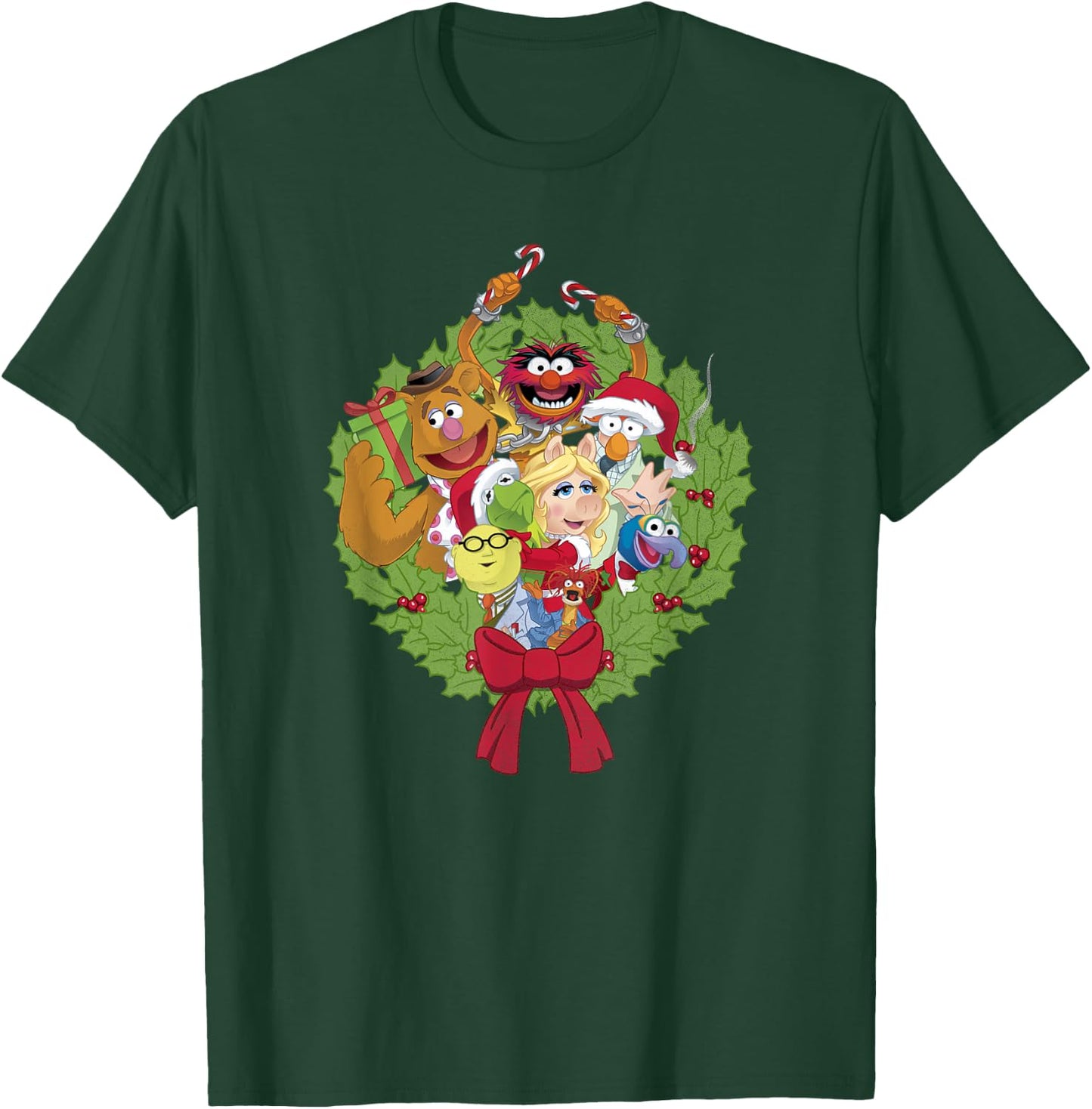 Disney The Muppets Christmas Muppet Group Wreath T-Shirt - T-Shirt | Forest