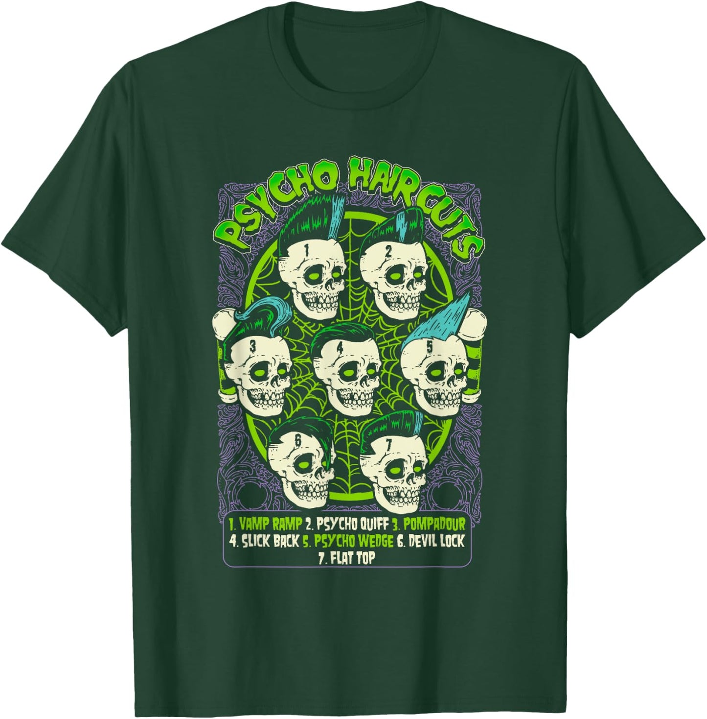 Barbershop Poster Psycho Haircuts Chart Psychobilly T-Shirt - T-Shirt | Forest