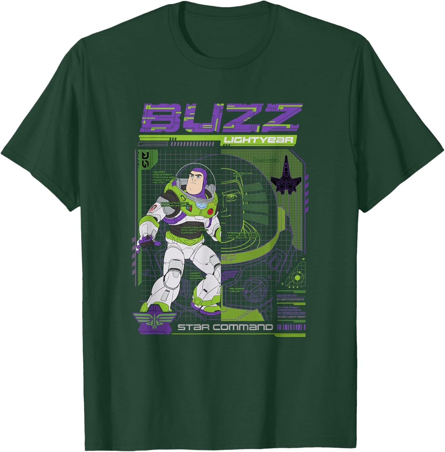 Disney Pixar Lightyear Buzz Star Command Schematics Shot V2 T-Shirt - T-Shirt | Forest