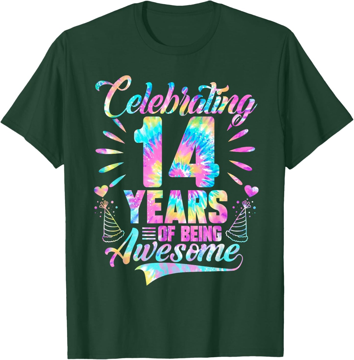 Celebrating 14 Year Of Being Awesome With Tie-dye Graphic T-Shirt - T-Shirt | Forest