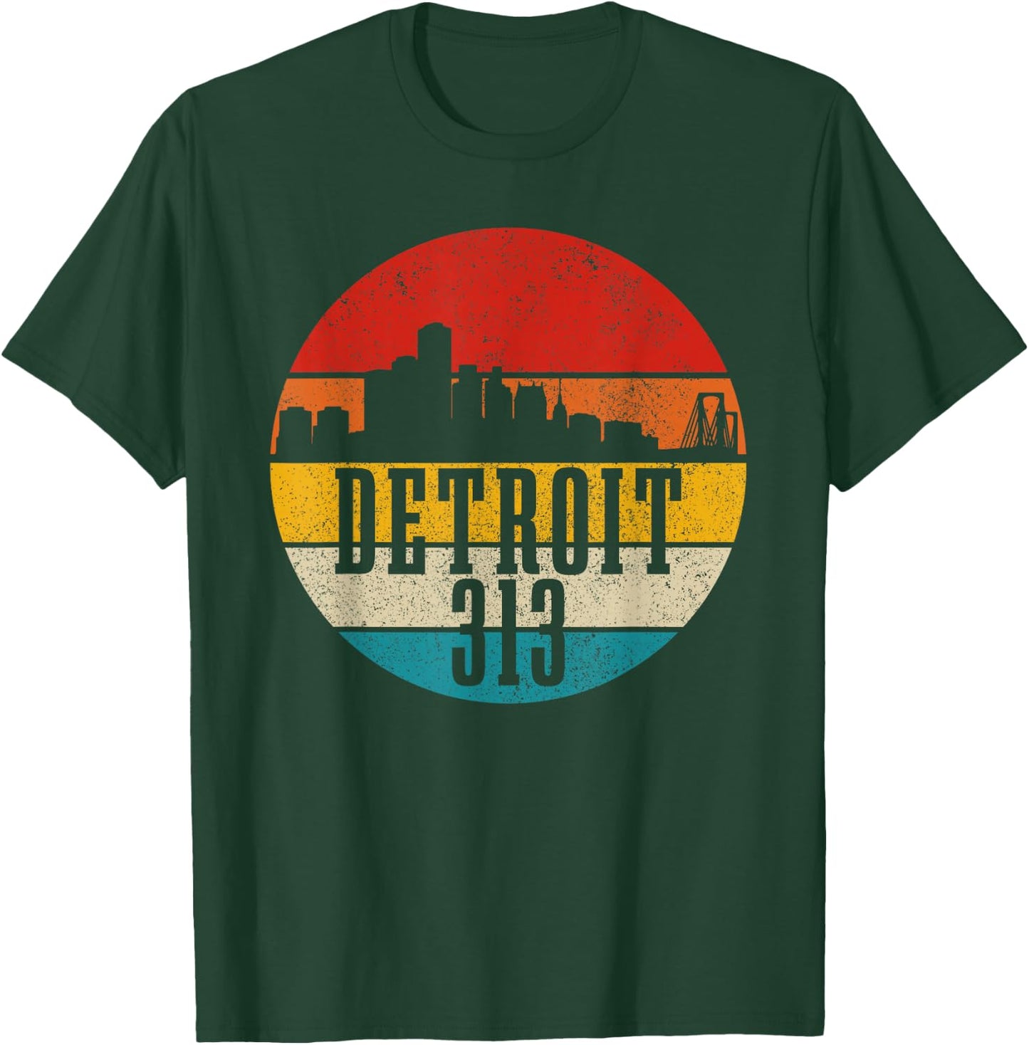 Detroit Skyline 313 Michigan Vintage Retro T-Shirt - T-Shirt | Forest