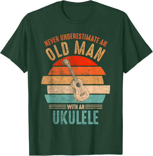 Vintage Never Underestimate An Old Man With An Ukulele T-Shirt - T-Shirt | Forest