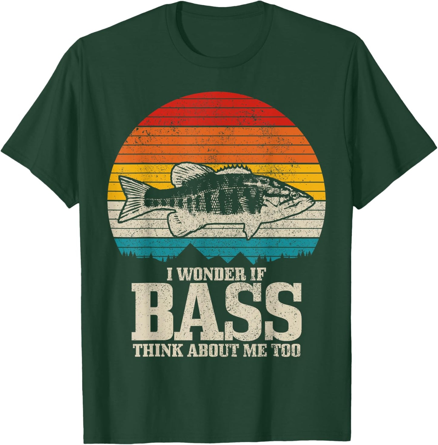 I Wonder If Bass Think About Me Vintage Bass Fishing Fish T-Shirt - T-Shirt | Forest