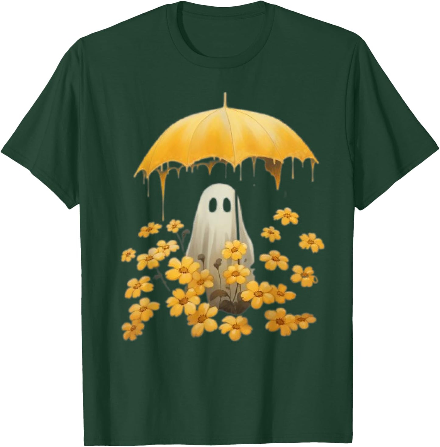 Vintage Floral Ghost Halloween Ghost In The Forest Gothic T-Shirt - T-Shirt | Forest