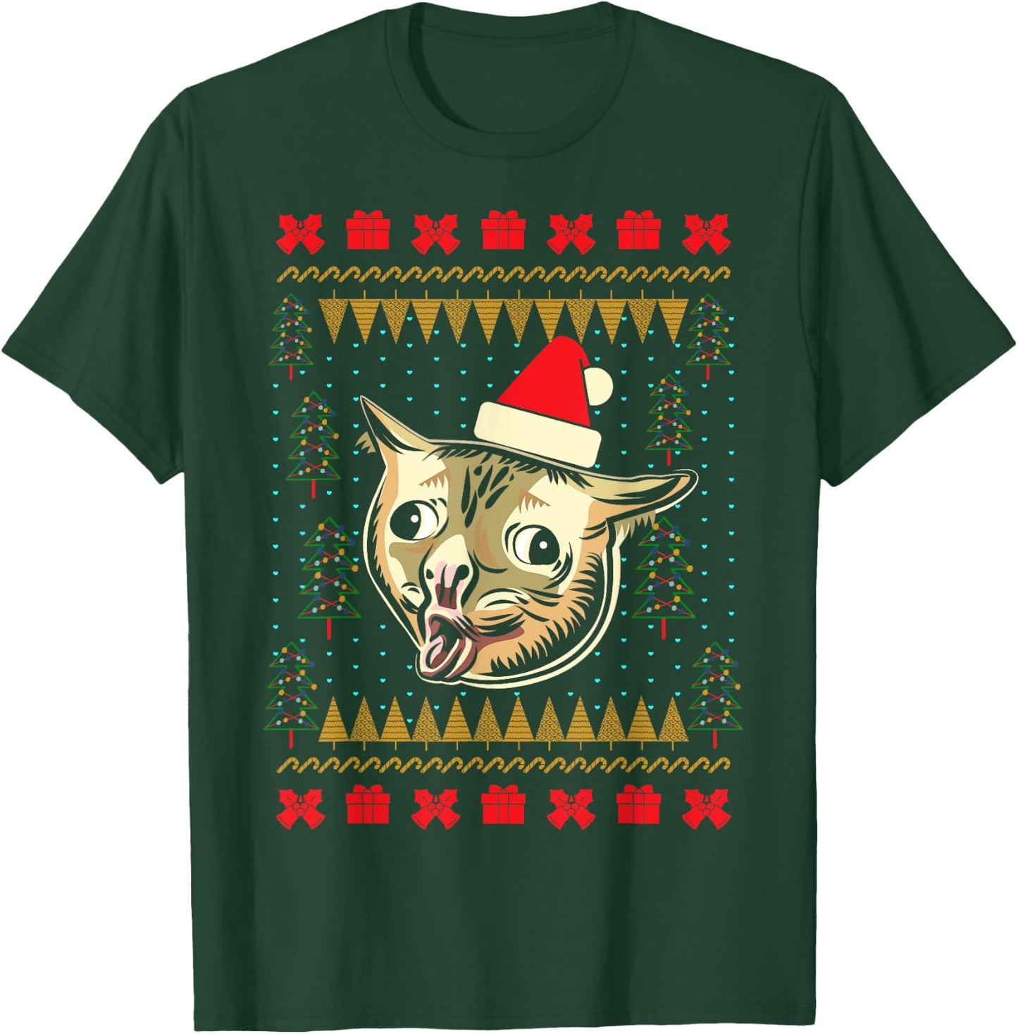 Ugly Christmas Sweater Coughing Cat Meme Men Women Kids T-Shirt - T-Shirt | Forest