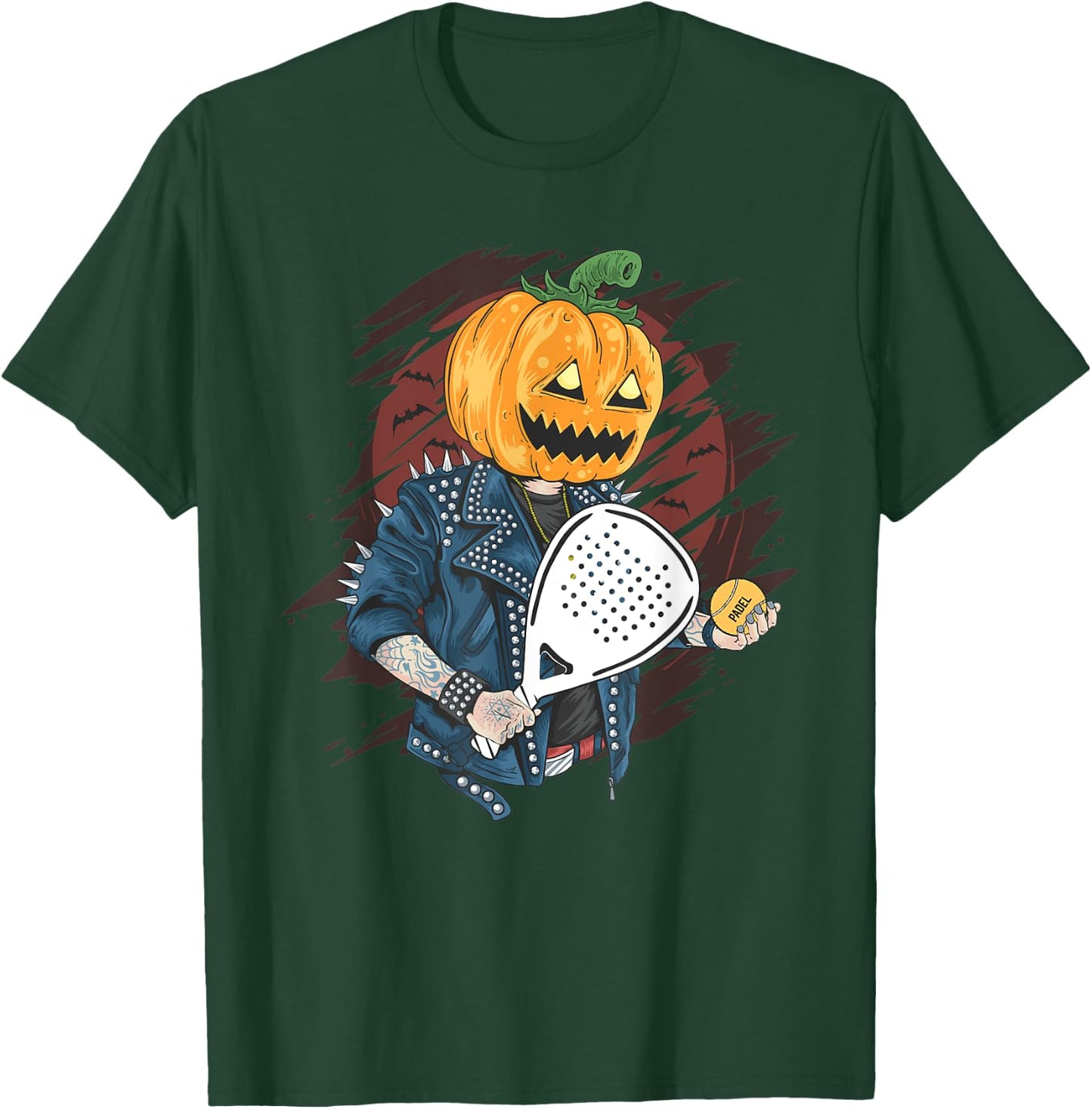 Padel Halloween Pumpkin holding a Paddle Tennis Racket T-Shirt - T-Shirt | Forest