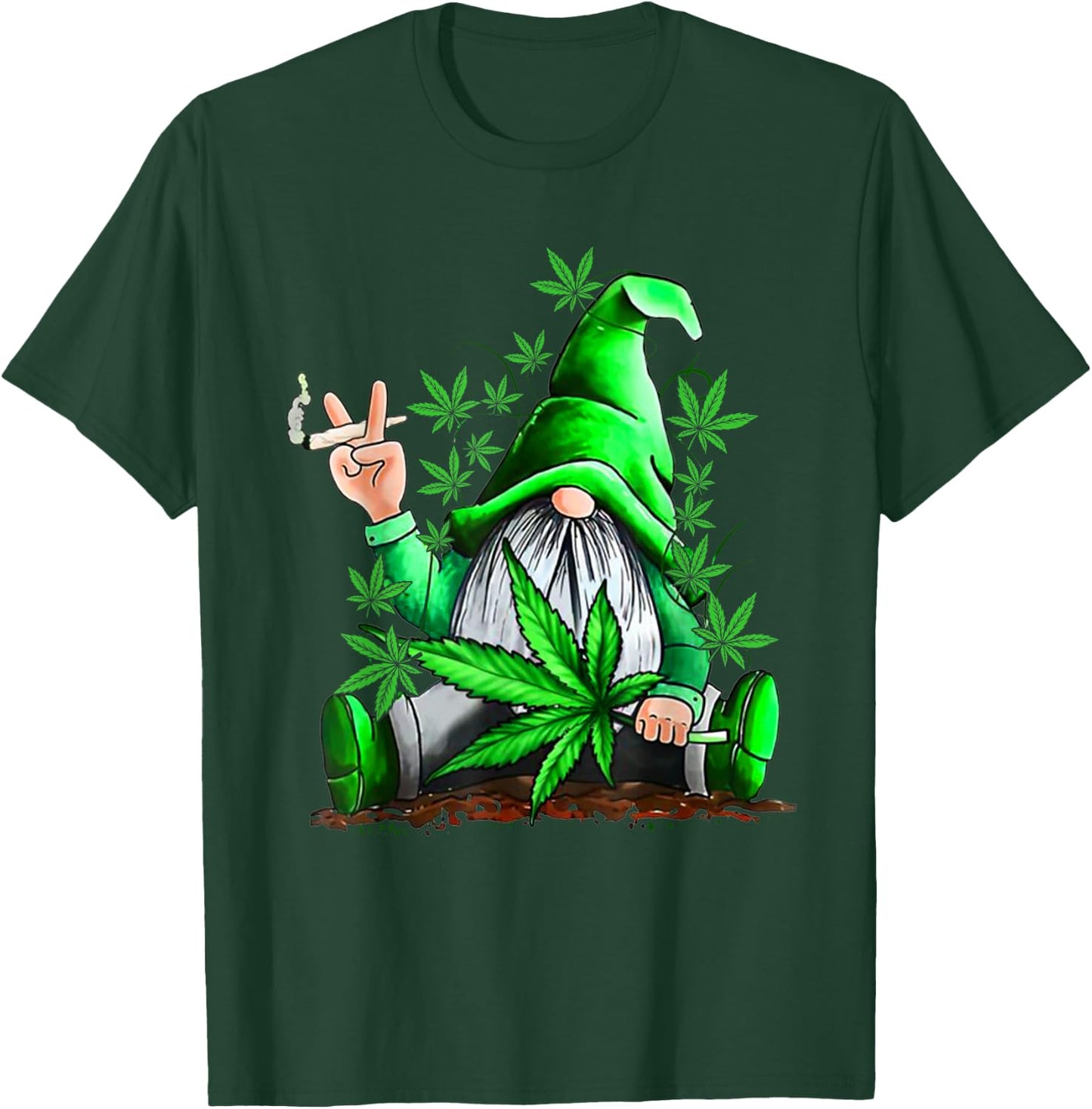 Funny Gnome Pot Leaf 420 Marijuana Weed Cannabis Smoking T-Shirt - T-Shirt | Forest