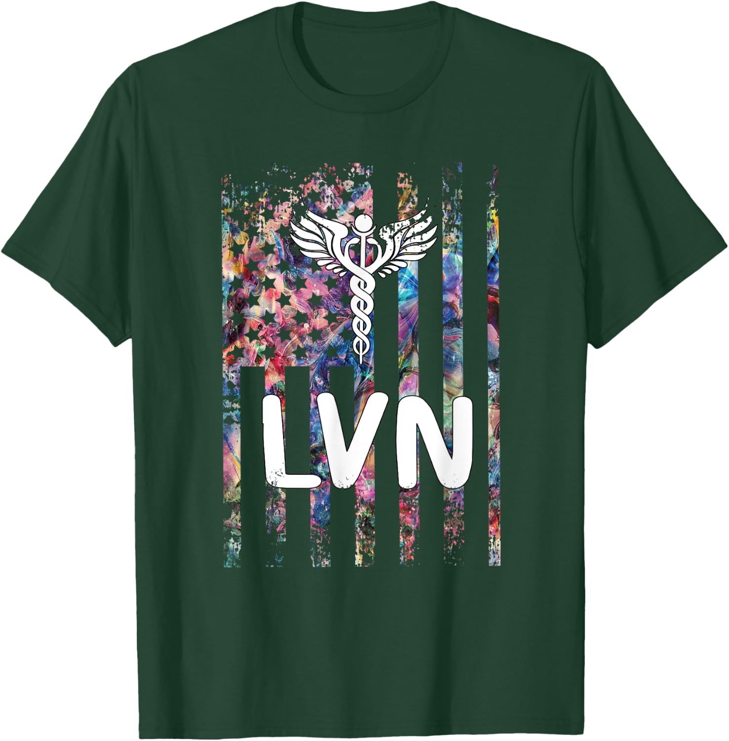 LVN US Flag Licensed Vocational Nurse LVN Nursing Student T-Shirt - T-Shirt | Forest