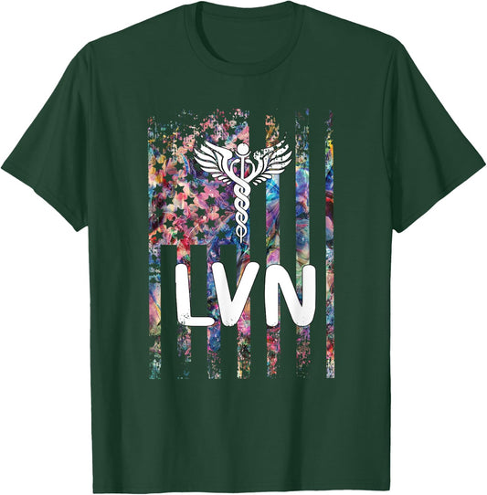LVN US Flag Licensed Vocational Nurse LVN Nursing Student T-Shirt - T-Shirt | Forest
