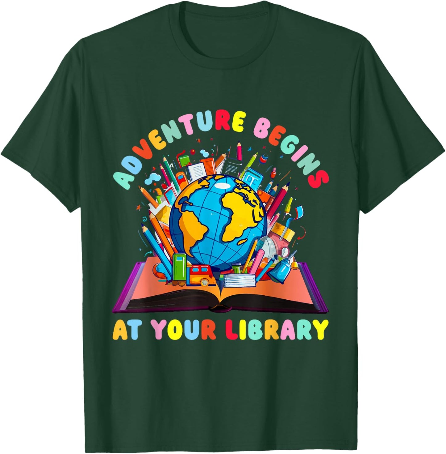 Adventure Begins at your Library Teacher Reading Librarian T-Shirt - T-Shirt | Forest
