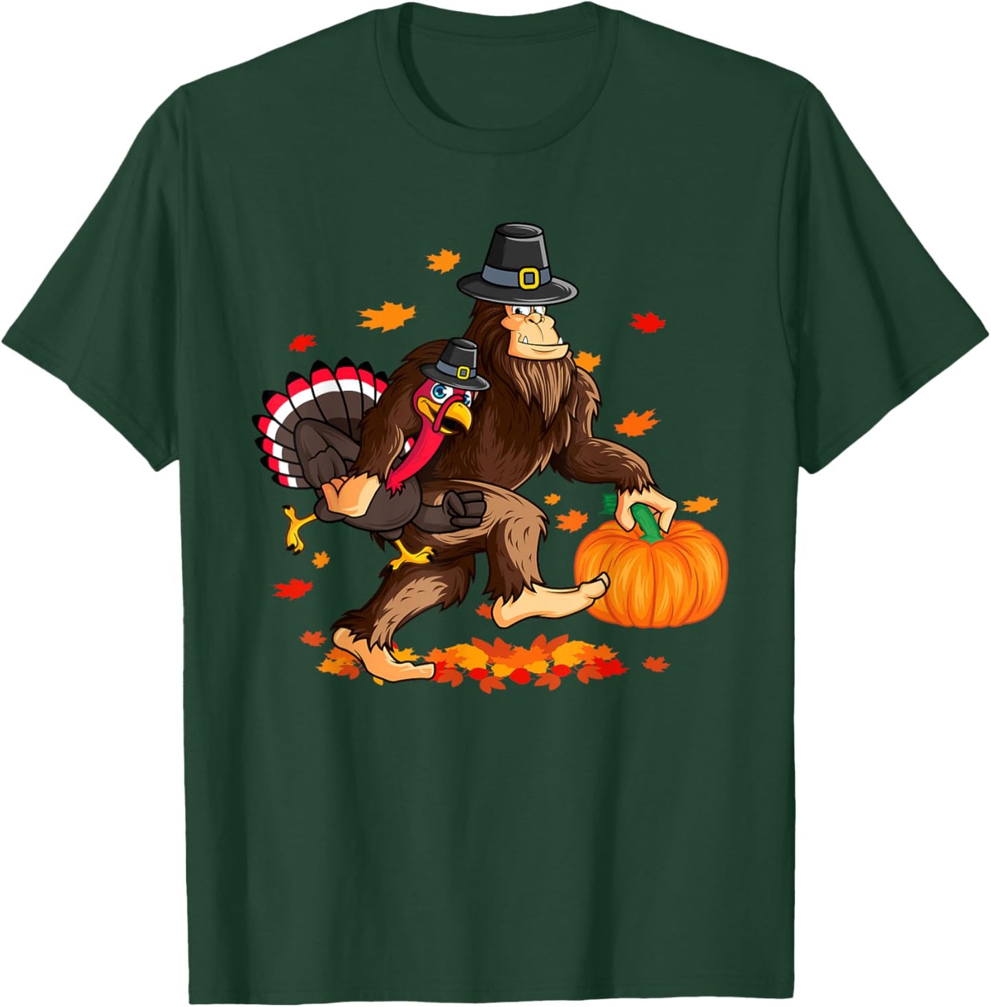 Funny Bigfoot Thanksgiving Pilgrim Turkey Pumpkin For Boys T-Shirt - T-Shirt | Forest