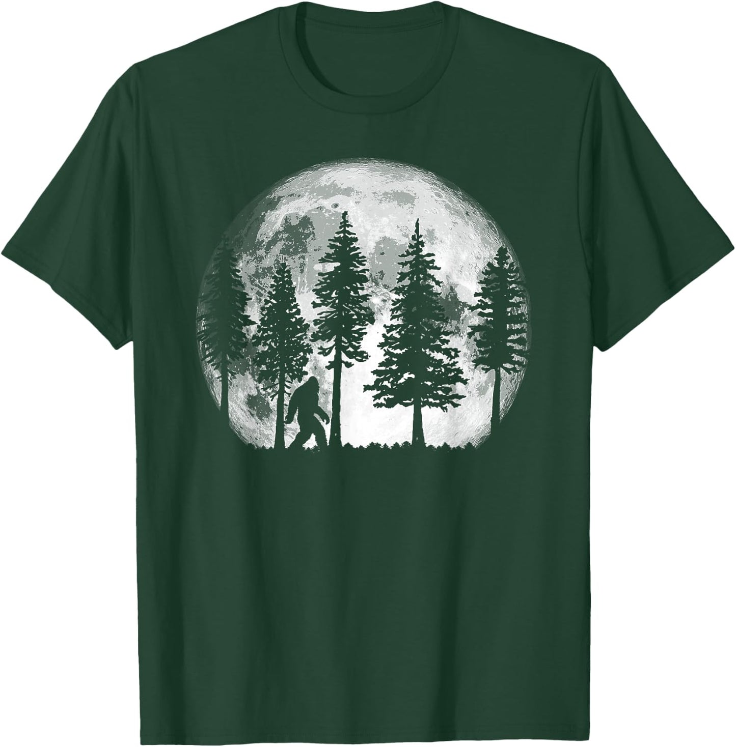 Bigfoot in the Forest Hiding at Night Full Moon Trees Nature T-Shirt - T-Shirt | Forest