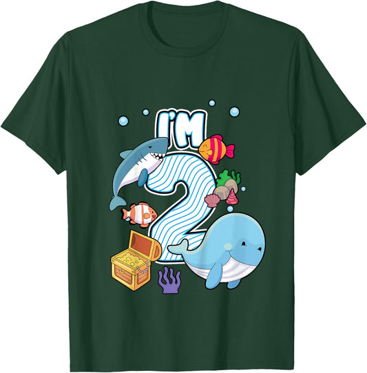 I'M 2 Year Old Ocean Life Whale Dolphin Shark 2nd Birthday T-Shirt - T-Shirt | Forest