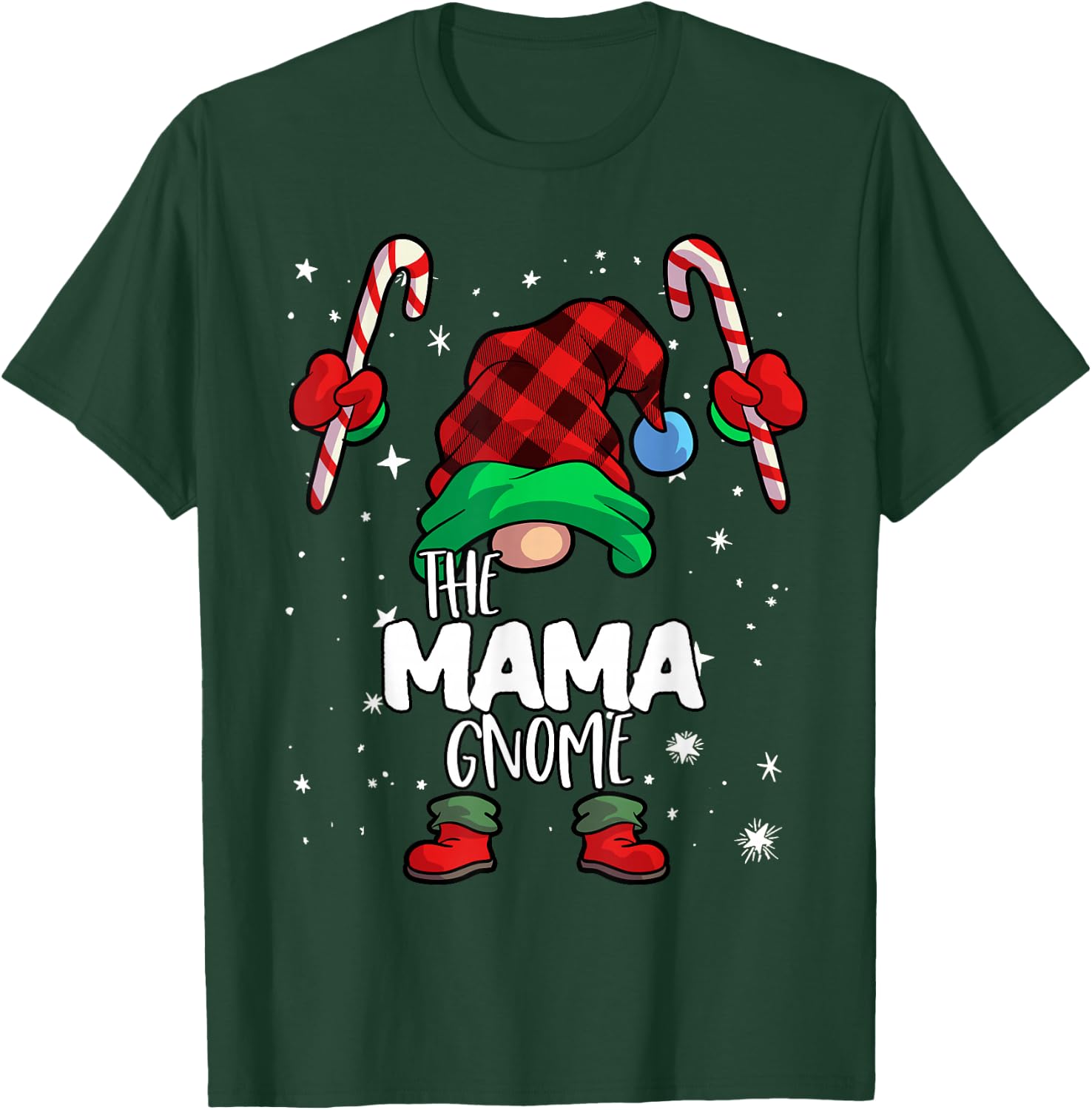 Mama Gnome Red Buffalo Plaid Matching Family Christmas T-Shirt - T-Shirt | Forest