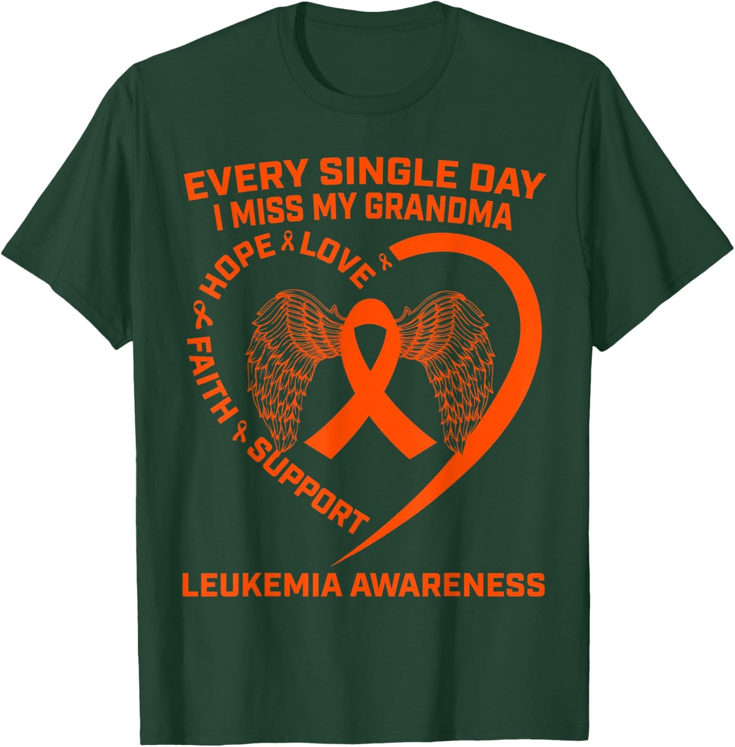 Heart Wings Orange Ribbon Leukemia Cancer Awareness Grandma T-Shirt - T-Shirt | Forest