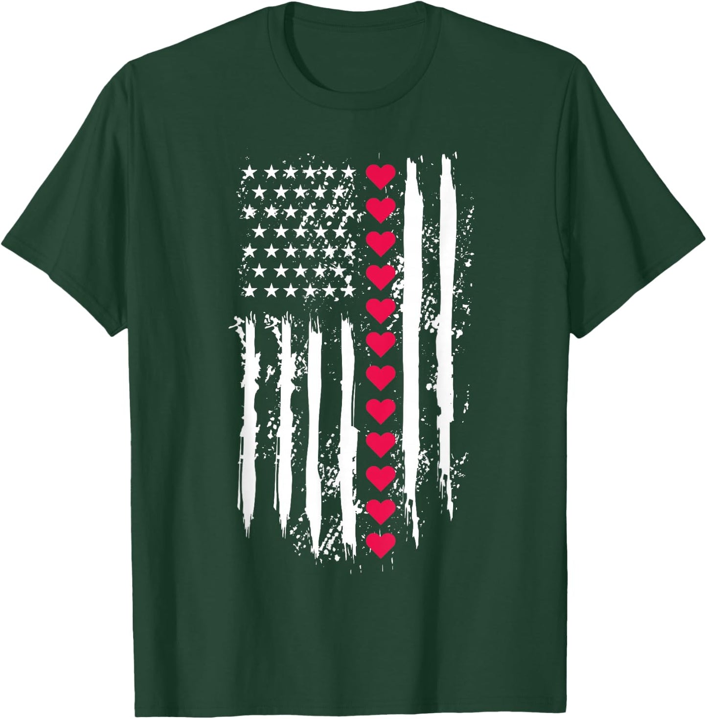 Valentines Day Red Hearts US American Flag Patriotic Lover T-Shirt - T-Shirt | Forest
