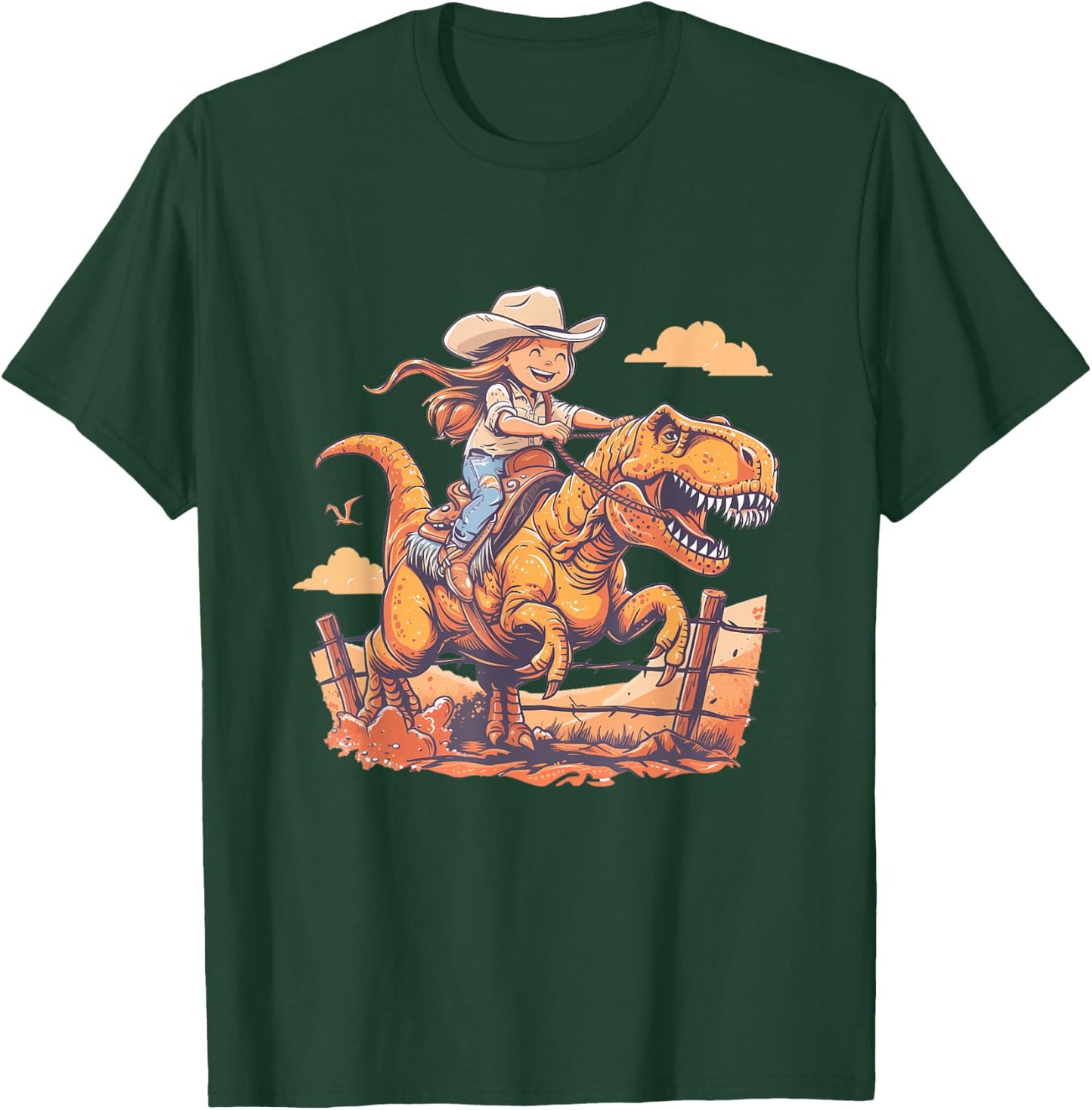 Dino Cowgirl Girls' Dinosaur Rodeo Rider - Nursery T-Shirt - T-Shirt | Forest