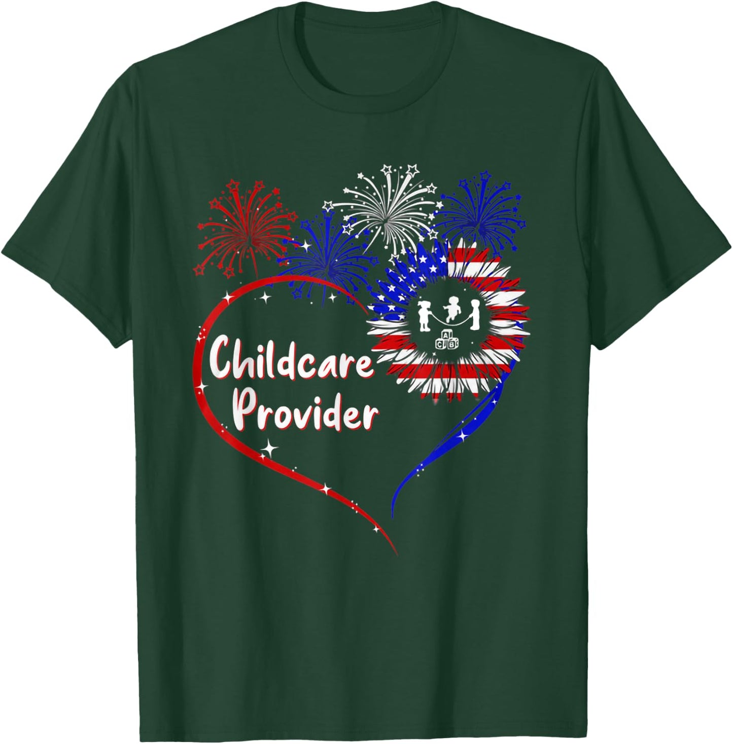 childcare provider american flag heart 4th of July T-Shirt - T-Shirt | Forest