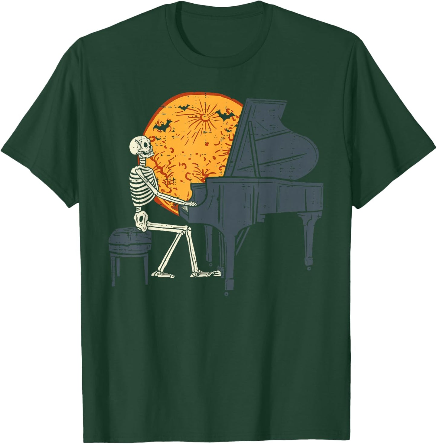 Skeleton Playing Piano Moon Halloween Music Boys Men T-Shirt - T-Shirt | Forest