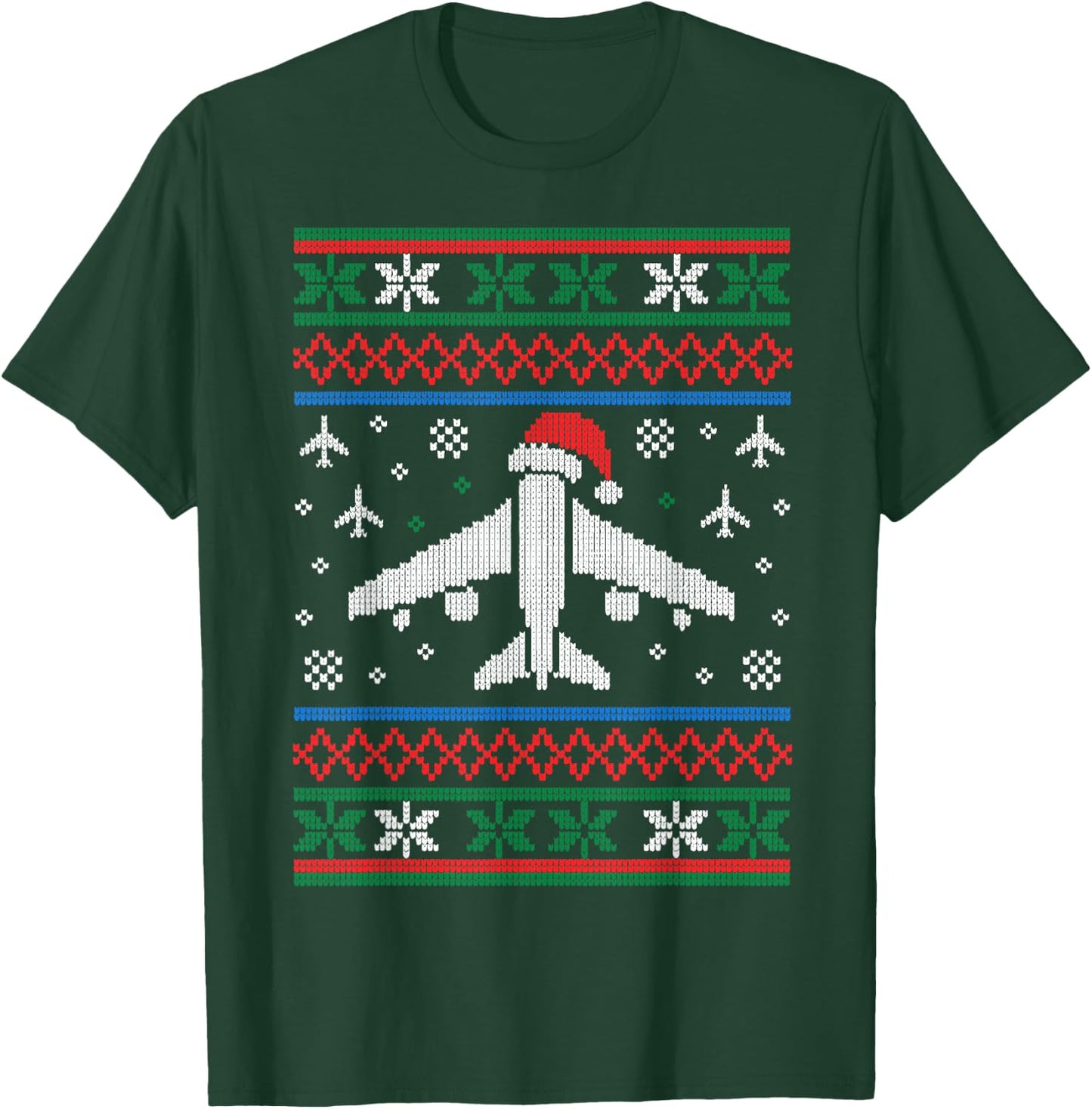 Funny Ugly Christmas Sweater Airplane Christmas Pilot T-Shirt - T-Shirt | Forest