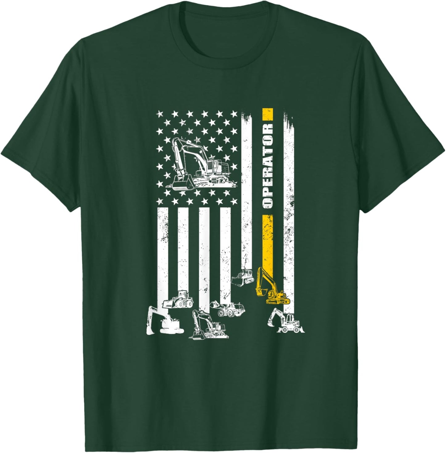 Heavy Equipment Operator USA Flag Operator Gift T-Shirt - T-Shirt | Forest
