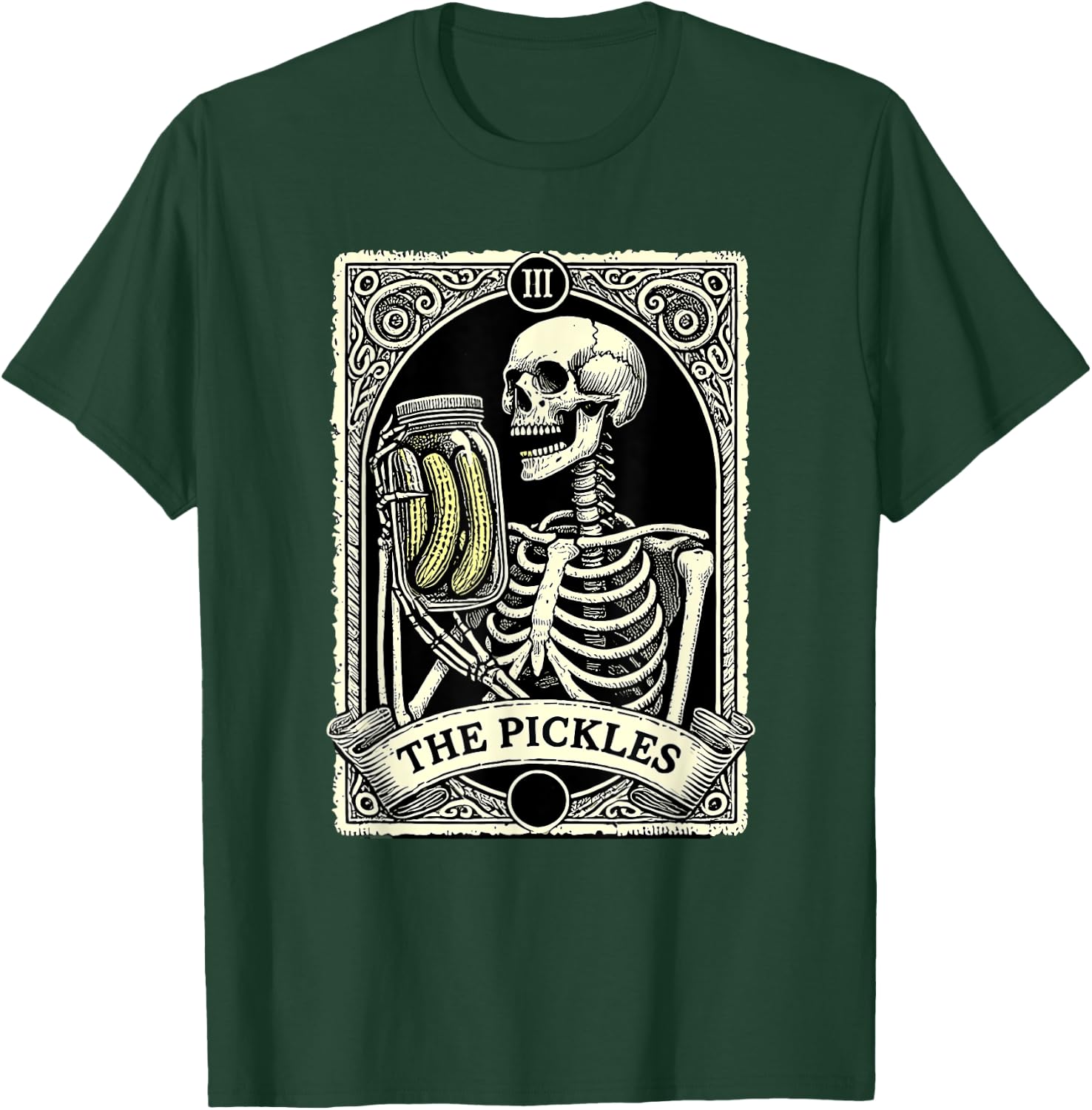 Pickles Tarot Card Skeleton Canning Season Farmer Gardener T-Shirt - T-Shirt | Forest