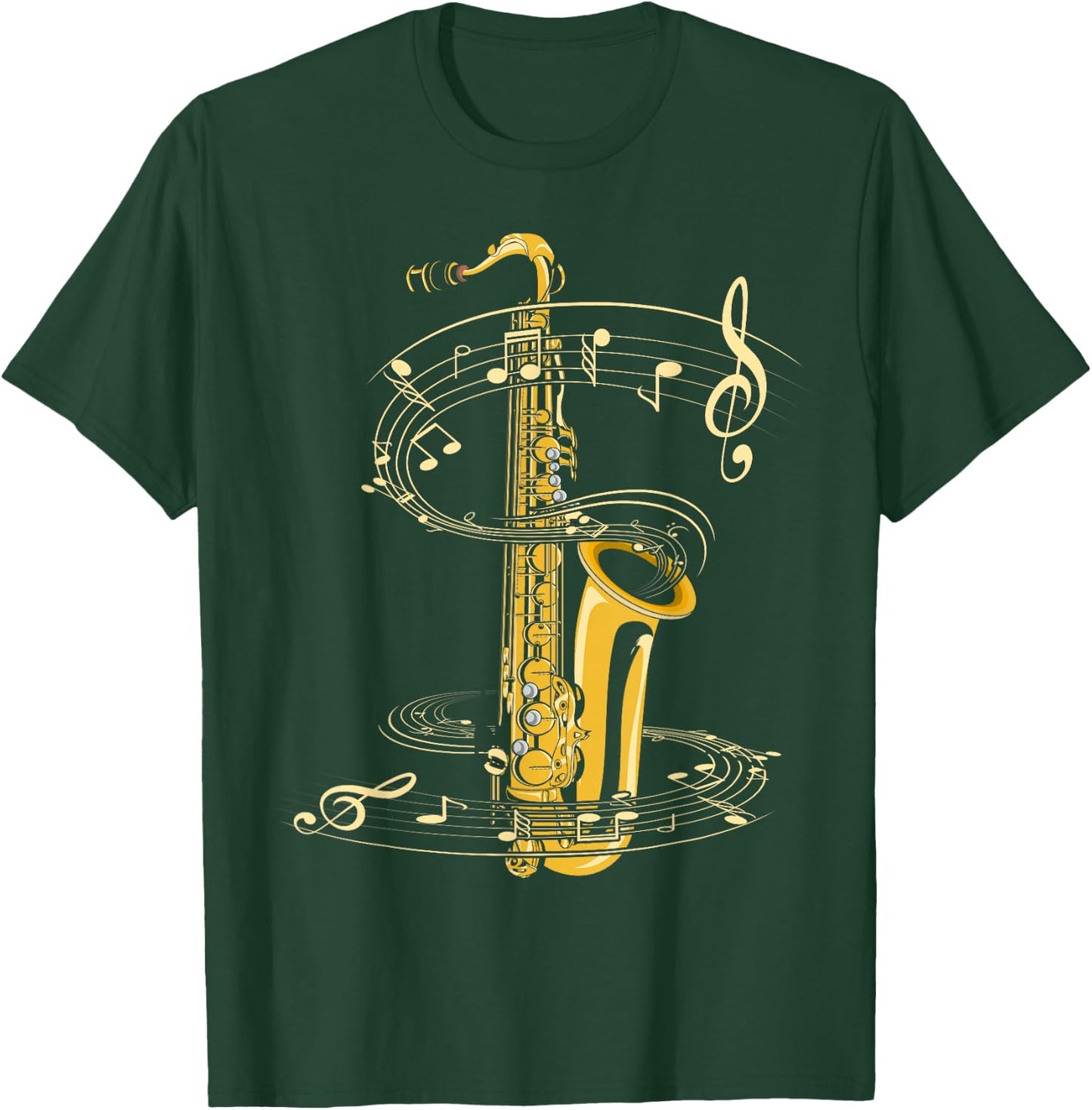 Music Notes Treble Clef Saxophonist Jazz Musician Saxophone Small T-Shirt - T-Shirt | Forest
