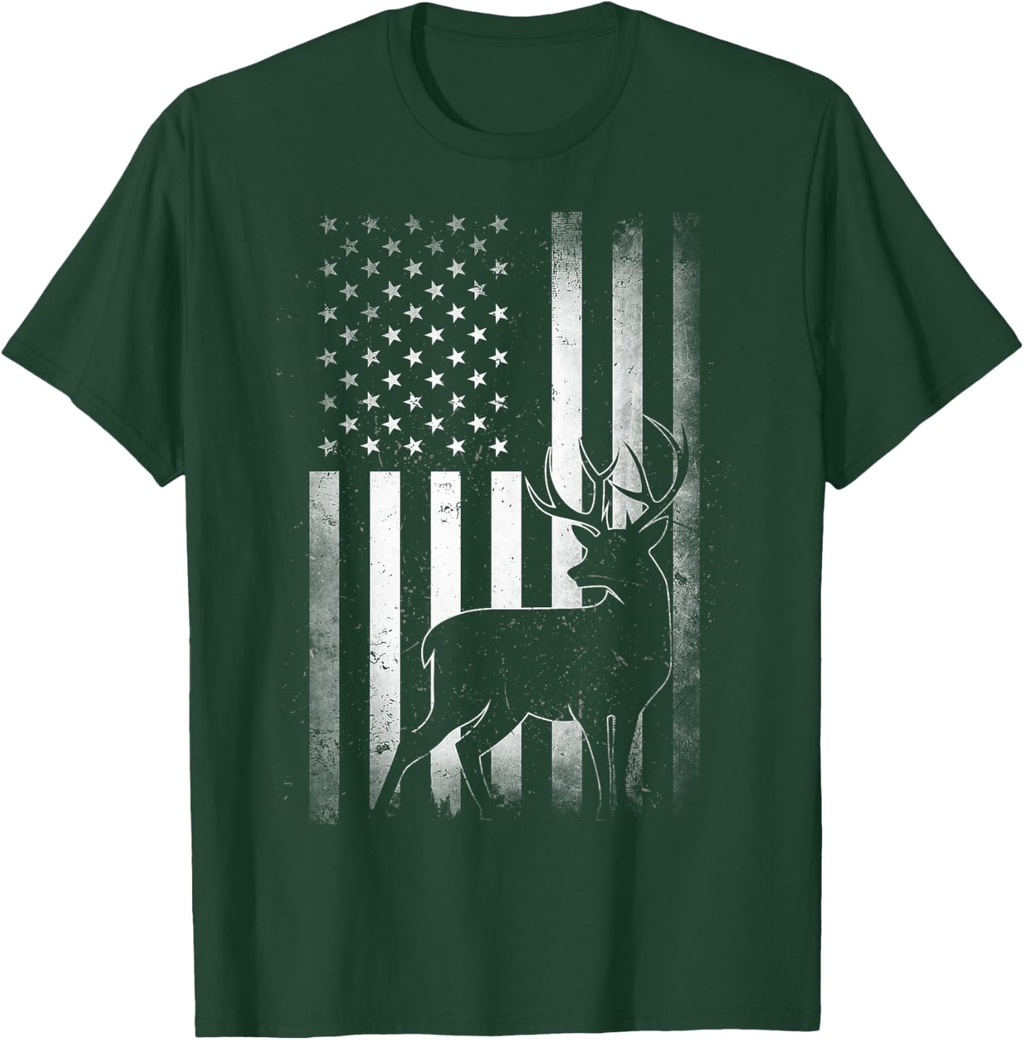 Hunting Hunters Deer USA US American Flag Camo Camoflage T-Shirt - T-Shirt | Forest