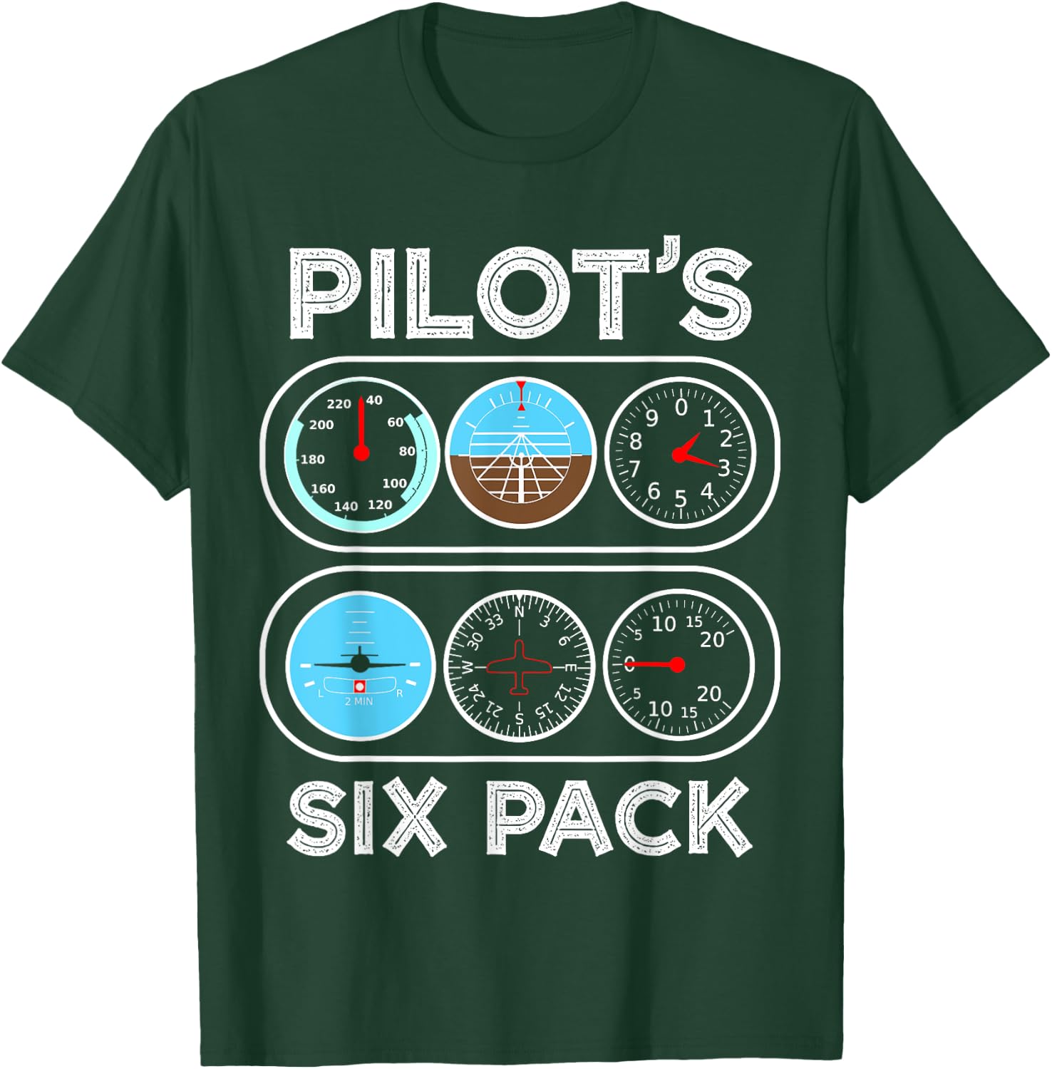 Pilot Flight Airplane Shirts 360 | Six Pack | Flight Instruments Aviation Shirt T-Shirt - T-Shirt | Forest