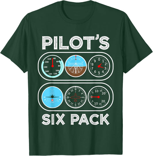 Pilot Flight Airplane Shirts 360 | Six Pack | Flight Instruments Aviation Shirt T-Shirt - T-Shirt | Forest