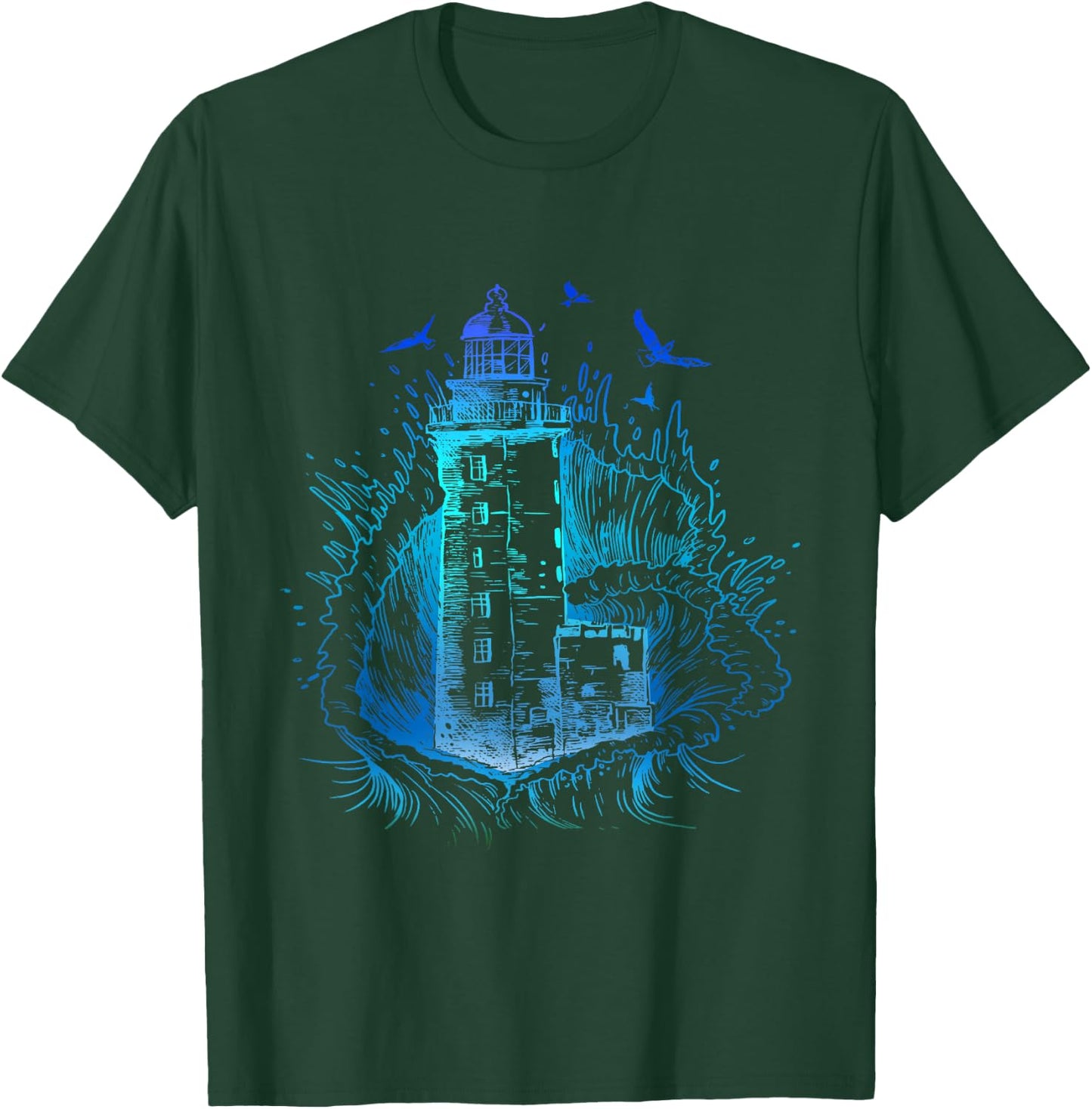 Lighthouse Seagull Beach Life Big Waves Seaside Life Sea T-Shirt - T-Shirt | Forest