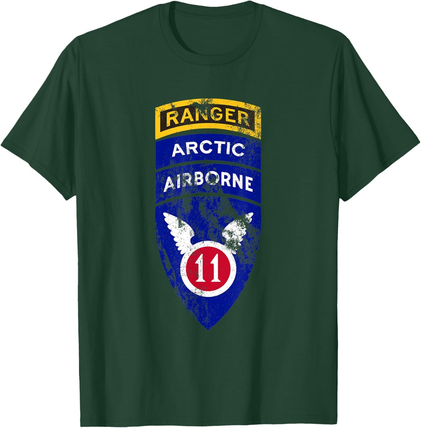 11th Airborne Division Patch & Ranger Tab - Arctic Angels T-Shirt - T-Shirt | Forest
