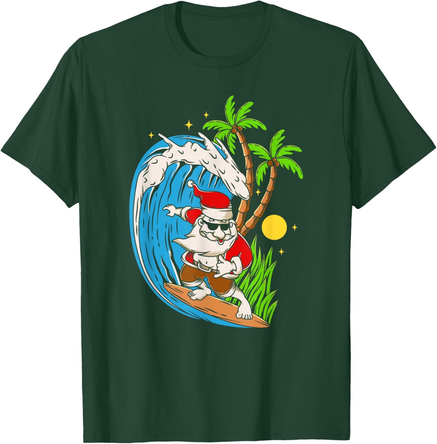 Christmas in July | Summer Santa Claus Beach Hawaii Surf T-Shirt - T-Shirt | Forest
