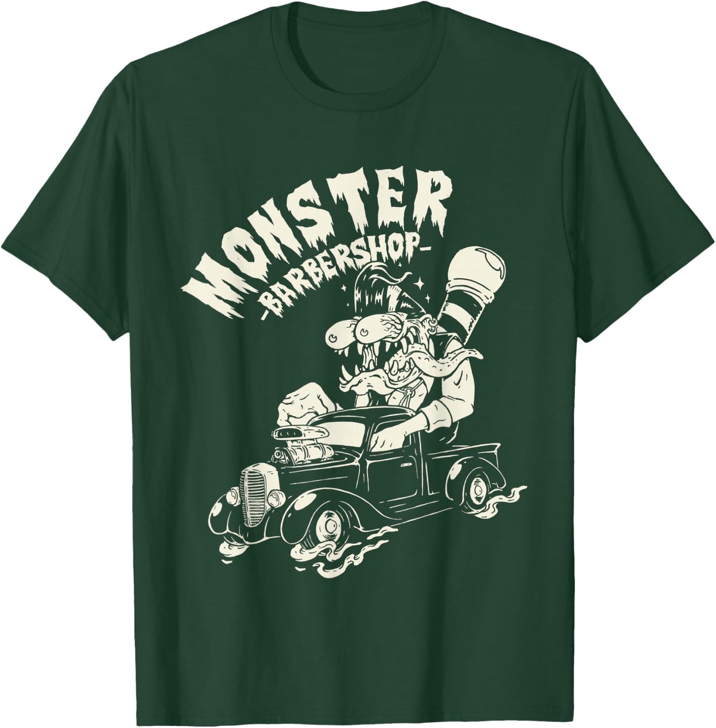 Horror Art - Ratfink Monster Barbershop - Psychobilly Punk T-Shirt - T-Shirt | Forest